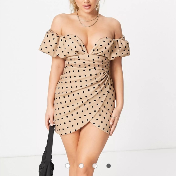 ASOS designs spot mesh bar dotmini dress in beige with black polkadots, new - Picture 3 of 10